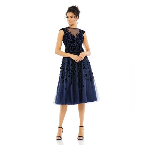 Mac Duggal Dresses & Skirts - NWT MAC DUGGAL EMBELLISHED ILLUSION HIGH NECK CAP SLEEVE MIDI DRESS 6791…